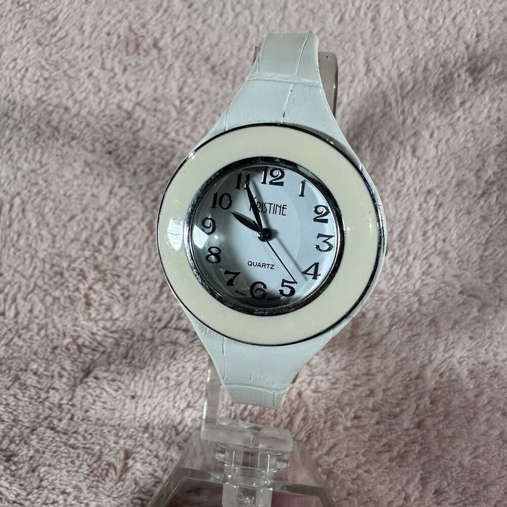 Kristine Womens Watch Silver Tone Case White Band Japan Movt